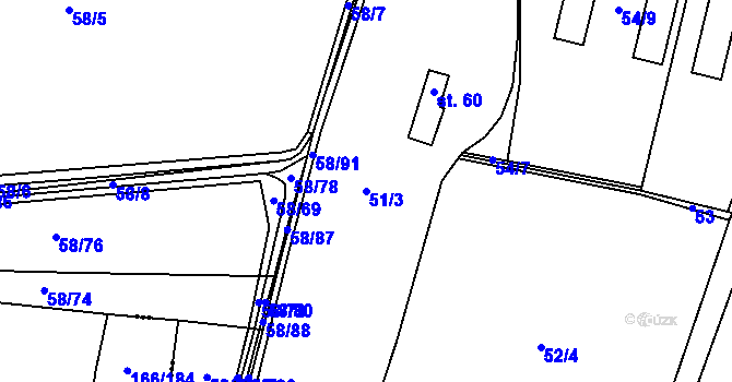 Parcela st. 51/3 v KÚ Blšany u Loun, Katastrální mapa