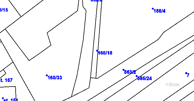 Parcela st. 166/18 v KÚ Blšany u Loun, Katastrální mapa