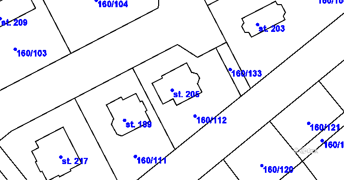 Parcela st. 205 v KÚ Blšany u Loun, Katastrální mapa