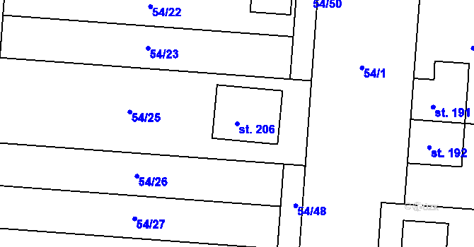 Parcela st. 206 v KÚ Blšany u Loun, Katastrální mapa