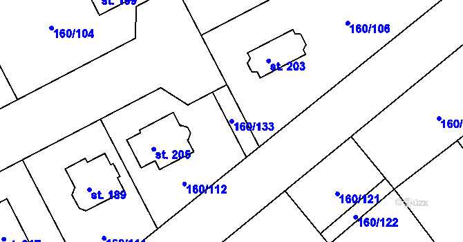 Parcela st. 160/133 v KÚ Blšany u Loun, Katastrální mapa
