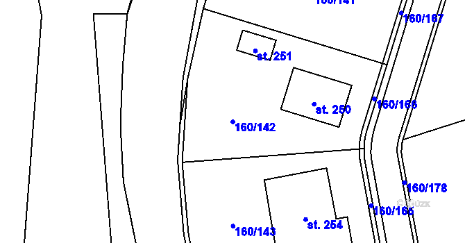 Parcela st. 160/142 v KÚ Blšany u Loun, Katastrální mapa