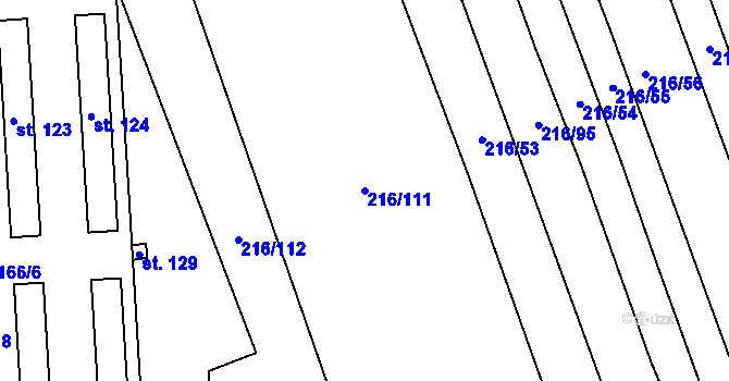 Parcela st. 216/111 v KÚ Blšany u Loun, Katastrální mapa