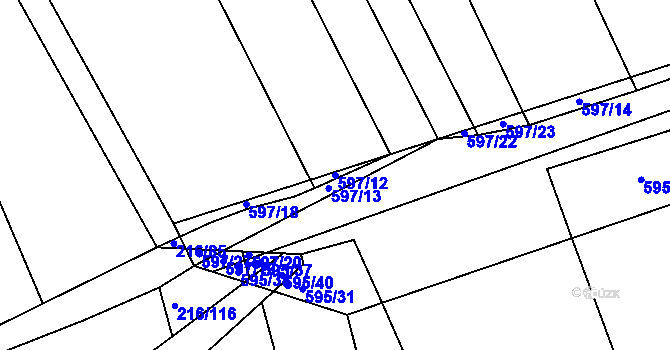 Parcela st. 597/12 v KÚ Blšany u Loun, Katastrální mapa