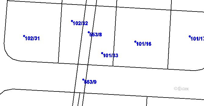 Parcela st. 101/33 v KÚ Blšany u Loun, Katastrální mapa