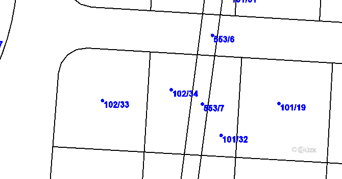 Parcela st. 102/34 v KÚ Blšany u Loun, Katastrální mapa