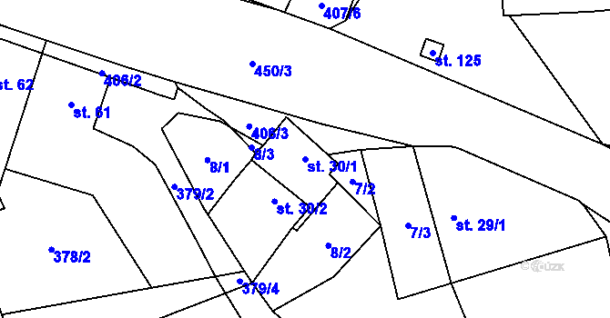Parcela st. 30/1 v KÚ Chlumčany u Loun, Katastrální mapa