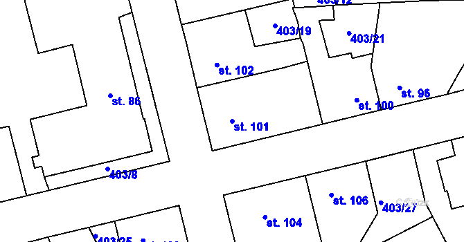 Parcela st. 101 v KÚ Chlumčany u Loun, Katastrální mapa