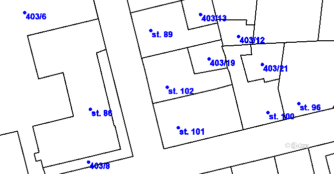 Parcela st. 102 v KÚ Chlumčany u Loun, Katastrální mapa