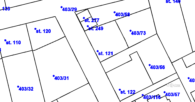 Parcela st. 121 v KÚ Chlumčany u Loun, Katastrální mapa