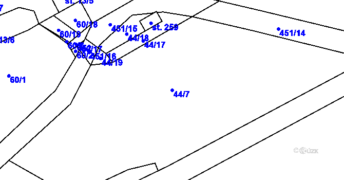 Parcela st. 44/7 v KÚ Chlumčany u Loun, Katastrální mapa