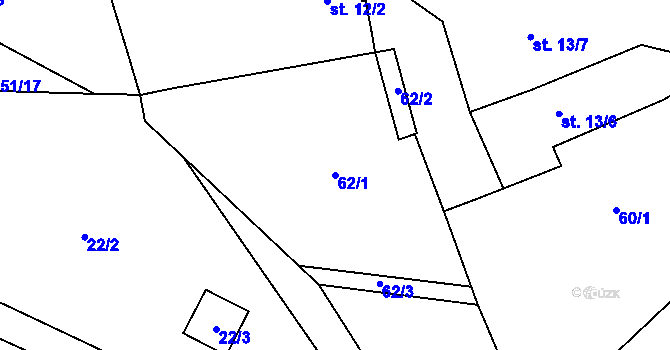 Parcela st. 62/1 v KÚ Chlumčany u Loun, Katastrální mapa
