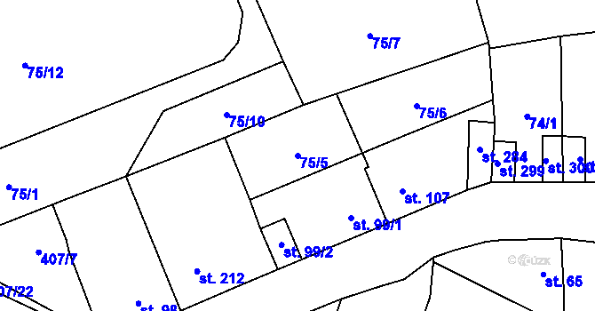 Parcela st. 75/5 v KÚ Chlumčany u Loun, Katastrální mapa