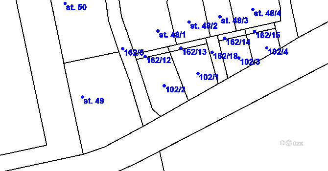 Parcela st. 102/2 v KÚ Chlumčany u Loun, Katastrální mapa
