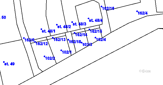 Parcela st. 102/3 v KÚ Chlumčany u Loun, Katastrální mapa