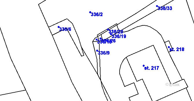 Parcela st. 336/9 v KÚ Chlumčany u Loun, Katastrální mapa