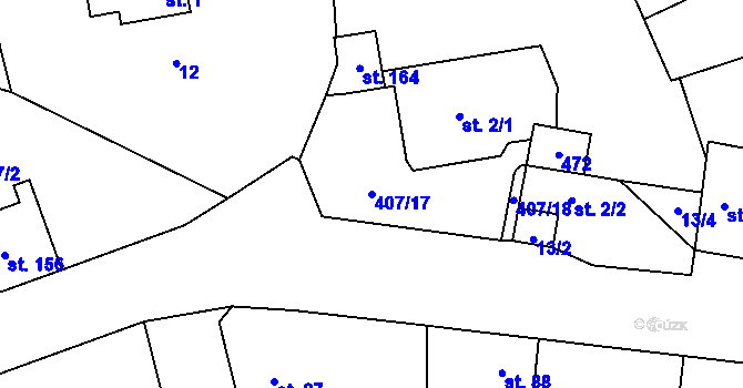 Parcela st. 407/17 v KÚ Chlumčany u Loun, Katastrální mapa