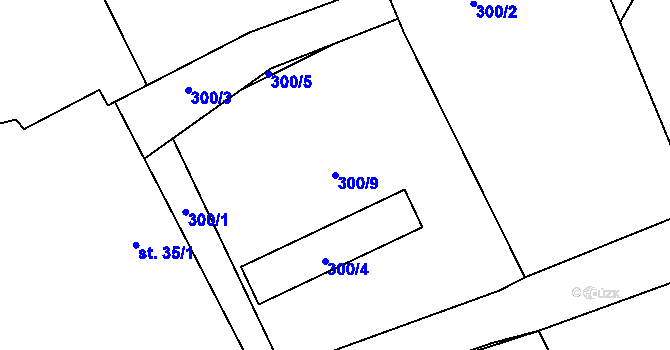 Parcela st. 300/9 v KÚ Chlumčany u Loun, Katastrální mapa