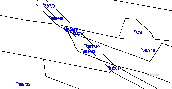 Parcela st. 387/10 v KÚ Hradišťko u Dačic, Katastrální mapa