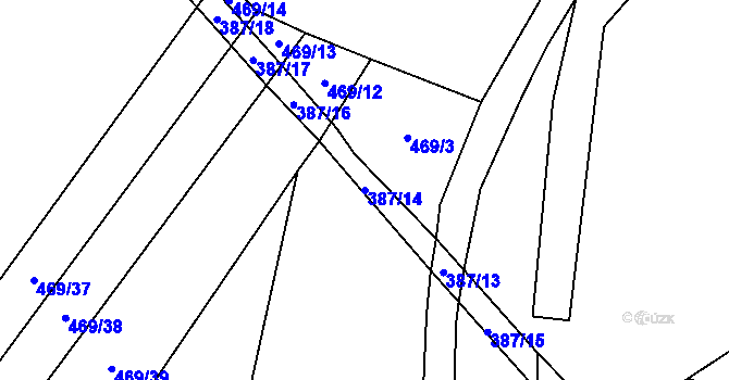 Parcela st. 387/14 v KÚ Hradišťko u Dačic, Katastrální mapa