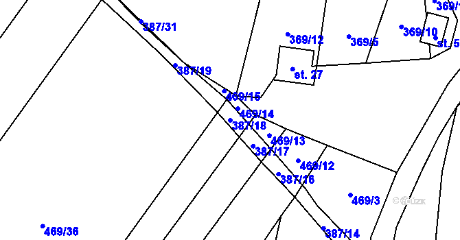 Parcela st. 387/18 v KÚ Hradišťko u Dačic, Katastrální mapa