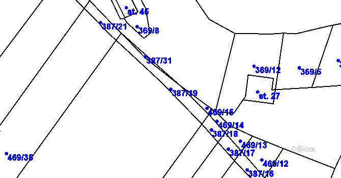 Parcela st. 387/19 v KÚ Hradišťko u Dačic, Katastrální mapa