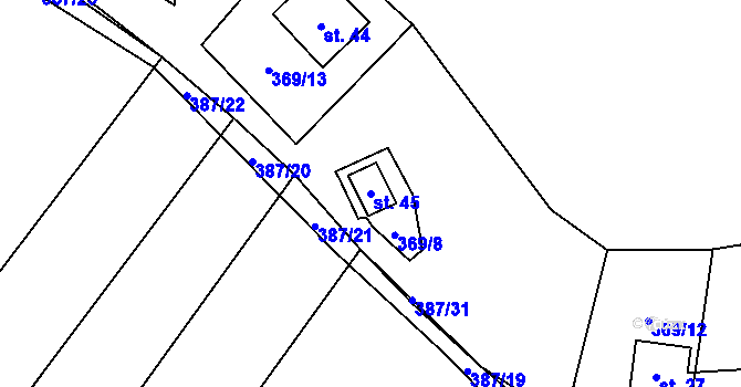 Parcela st. 45 v KÚ Hradišťko u Dačic, Katastrální mapa
