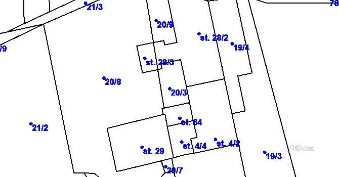 Parcela st. 20/3 v KÚ Hradišťko u Dačic, Katastrální mapa