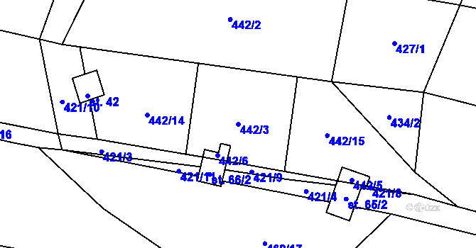 Parcela st. 442/3 v KÚ Hradišťko u Dačic, Katastrální mapa