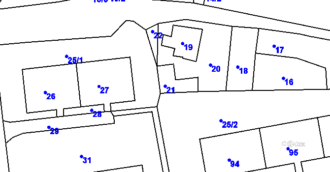 Parcela st. 21 v KÚ Chlumec u Chabařovic, Katastrální mapa