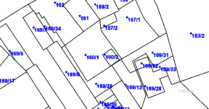 Parcela st. 160/2 v KÚ Chlumec u Chabařovic, Katastrální mapa