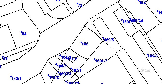 Parcela st. 166 v KÚ Chlumec u Chabařovic, Katastrální mapa