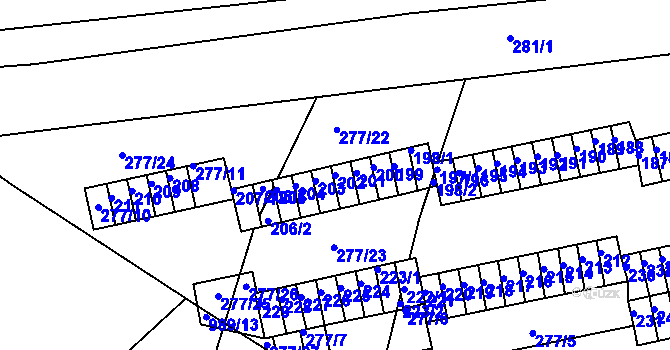 Parcela st. 202 v KÚ Chlumec u Chabařovic, Katastrální mapa