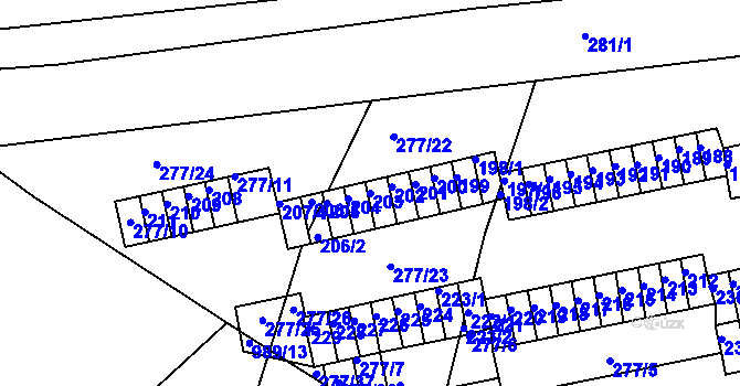 Parcela st. 203 v KÚ Chlumec u Chabařovic, Katastrální mapa