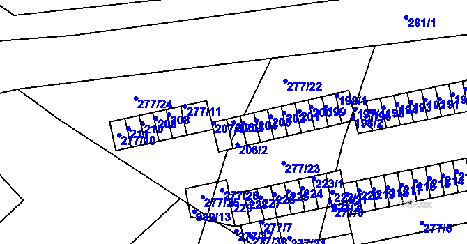 Parcela st. 206/1 v KÚ Chlumec u Chabařovic, Katastrální mapa