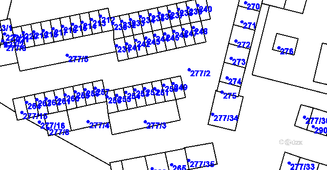 Parcela st. 250 v KÚ Chlumec u Chabařovic, Katastrální mapa