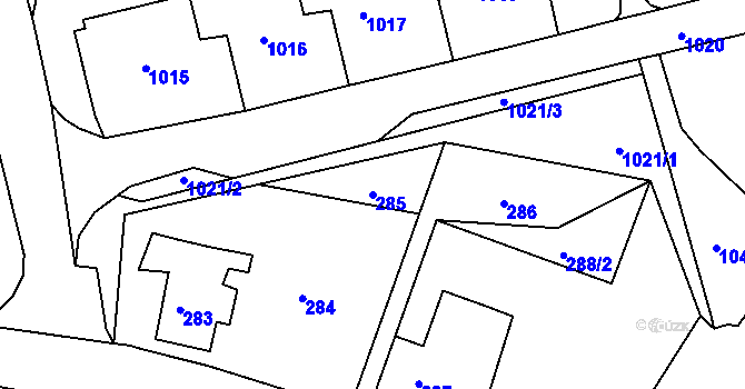 Parcela st. 285 v KÚ Chlumec u Chabařovic, Katastrální mapa