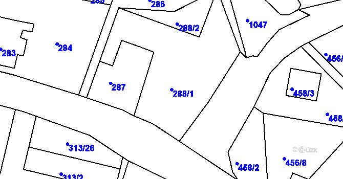 Parcela st. 288/1 v KÚ Chlumec u Chabařovic, Katastrální mapa