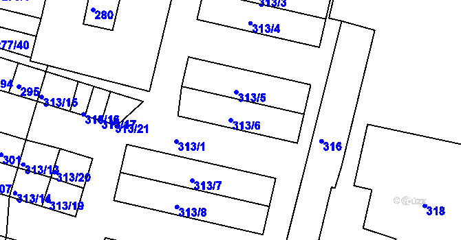Parcela st. 313/6 v KÚ Chlumec u Chabařovic, Katastrální mapa