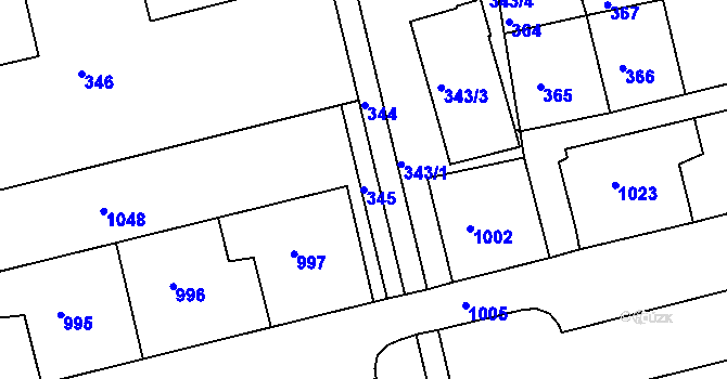 Parcela st. 345 v KÚ Chlumec u Chabařovic, Katastrální mapa