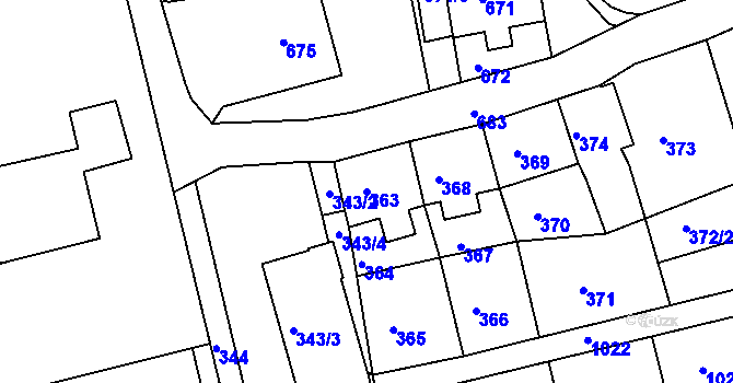 Parcela st. 363 v KÚ Chlumec u Chabařovic, Katastrální mapa