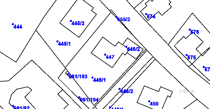Parcela st. 447 v KÚ Chlumec u Chabařovic, Katastrální mapa