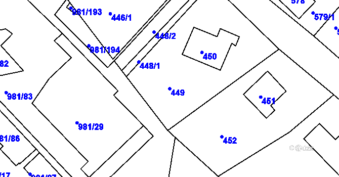 Parcela st. 449 v KÚ Chlumec u Chabařovic, Katastrální mapa