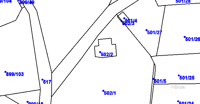 Parcela st. 502/2 v KÚ Chlumec u Chabařovic, Katastrální mapa