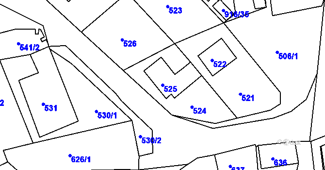 Parcela st. 525 v KÚ Chlumec u Chabařovic, Katastrální mapa