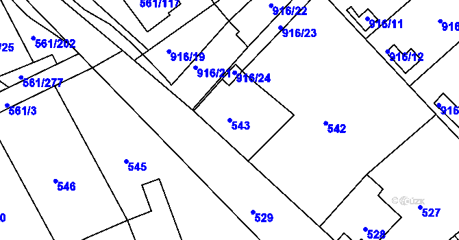 Parcela st. 543 v KÚ Chlumec u Chabařovic, Katastrální mapa