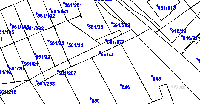 Parcela st. 561/3 v KÚ Chlumec u Chabařovic, Katastrální mapa