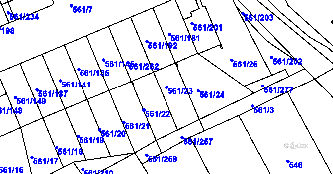 Parcela st. 561/23 v KÚ Chlumec u Chabařovic, Katastrální mapa