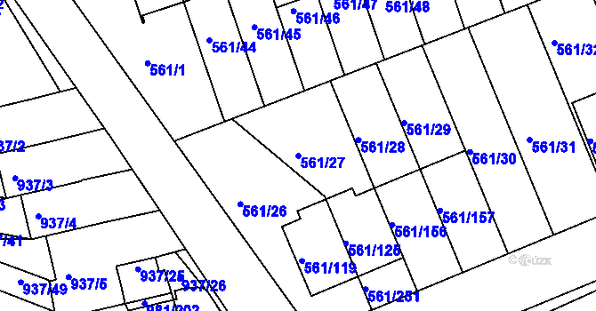 Parcela st. 561/27 v KÚ Chlumec u Chabařovic, Katastrální mapa