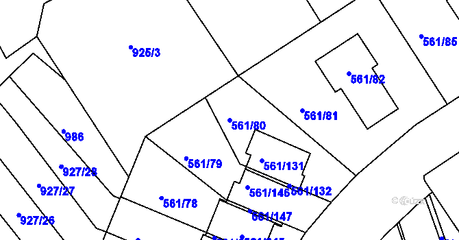 Parcela st. 561/80 v KÚ Chlumec u Chabařovic, Katastrální mapa